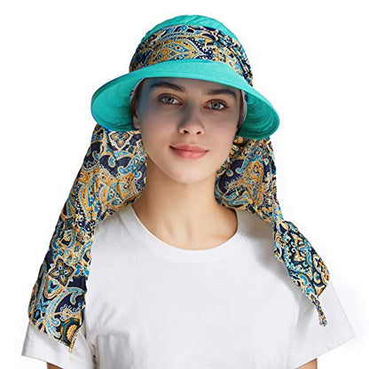 icolor Women Sun Hat UPF 50+ Sun Protection Hat Summer Outdoor Neck Shield Flap Visor Hat Ponytail Hats Wide Brim Beach Hat - color: Sky Blue