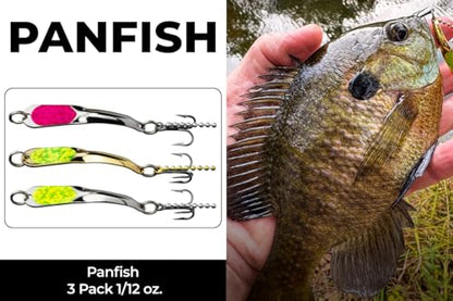 IRON DECOY Spoon Fishing Lures 3-Pack, Multi-Species Metal Spoons for Trout, Walleye, Bass, Salmon, Pike, Ice Fishing & Trolling, Vibrating Spoon Lure Kit - color: Panfish, 1/12 oz