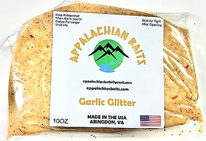 Appalachian Baits Garlic Glitter, Soft Sinking Dough Bait, Scented, (Trout, Steelhead, Panfish), 10 oz