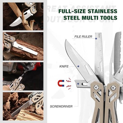 MOSSY OAK Multitool, 22-in-1 Stainless Steel Pliers with Screwdriver Sleeve, Desert Steel Handle, Self-locking Knife with Sheath-Perfect for Outdoor, Survival, Camping, Hiking, Simple Repair - color: 22-in-1, Desert