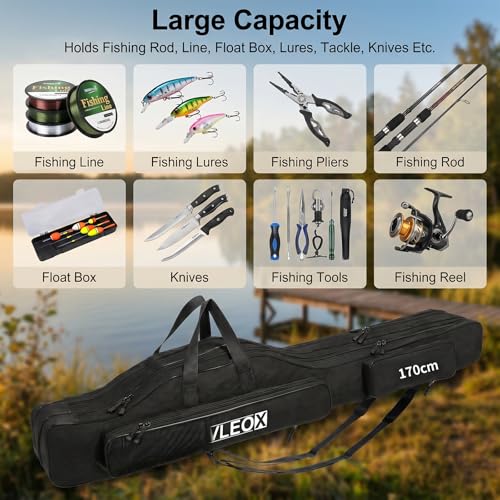 3 Layers Fishing Pole Bag, Fishing Rod Case, Portable Folding Fishing Rod Case Fishing Pole Reel Storage Bag Fishing Gears Organizer 130/150/170/190 - size: 130cm