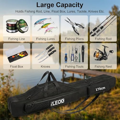 3 Layers Fishing Pole Bag, Fishing Rod Case, Portable Folding Fishing Rod Case Fishing Pole Reel Storage Bag Fishing Gears Organizer 150cm - size: 150cm