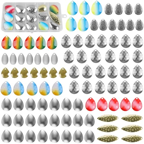 Walleye Rig Making Kit DIY Fishing Lure Spinner Making Kit Supplies Parts Crawler Harness Live Bait Rigs Colorado Blades Pompano Floats Clevis Beads Tackle Fishing - color: 100pcs Blade Spoon