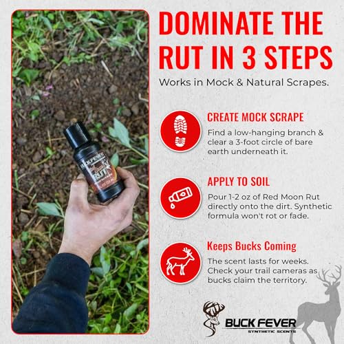 Buck Fever Red Moon Rut – Synthetically Formulated Deer Liquid Attractant – Non-Spoiling, Sweet Synthetic Buck Attractant Scent – Moisture Reactivated Mature Rutting Buck Scent - size: 2oz