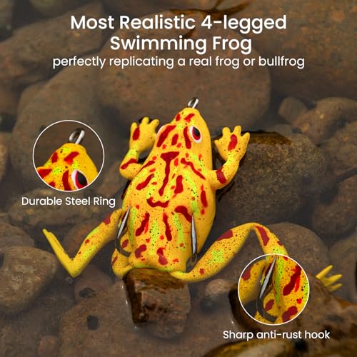 Pristis 3 pcs Topwater Fishing Plopper Lures, Floating Popper Bait Set with Chemically Sharpened Hooks for Saltwater Freshwater, Top Water Plopping Swimbait Teaser for Bass Tuna Perch Pike Crappie - color: 4-Legged Frog Soft Lures