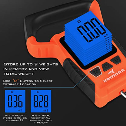 KastKing Fish Scale, WideView Floating Waterproof Digital Scale, 2.5” Large LCD Display, 110lb Capacity, Multi-Mode Pound/Ounces & Kilograms, Stores up to 9 Weights, Fishing Gifts for Men - color: B: Orange combo