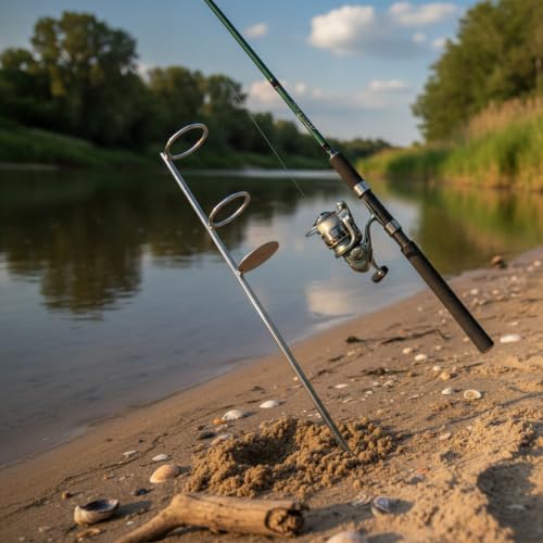 Heavy Duty Iron Fishing Rod Holder with Ground Spike, 17.7 Inch Vertical Bank Stick for Surf Casting on Sand and Soil, Silver