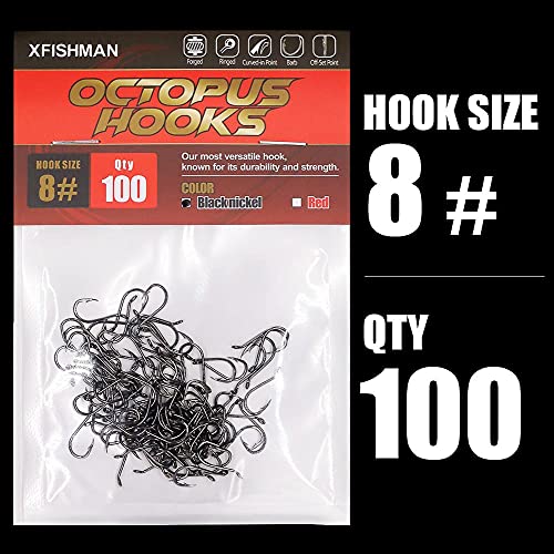 Octopus-Hook-Fishing-Beak-Circle-Hooks-Freshwater-Red-Black-100-50 Pack - color: 2-Black, size: Size:8 100-Pack