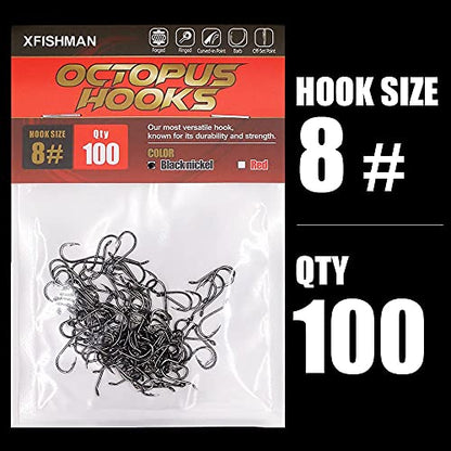 Octopus-Hook-Fishing-Beak-Circle-Hooks-Freshwater-Red-Black-100-50 Pack - color: 2-Black, size: Size:8 100-Pack