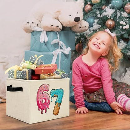 Pink and Blue Funny 6 7 Meme Storage Bins Box with Handles, Donut Ice Cream Number Six Seven Laundry Basket Hamper Collapsible Clothes Toys Organizer for Kids Boys Girls Room Nursery - color: Funny Laundry
