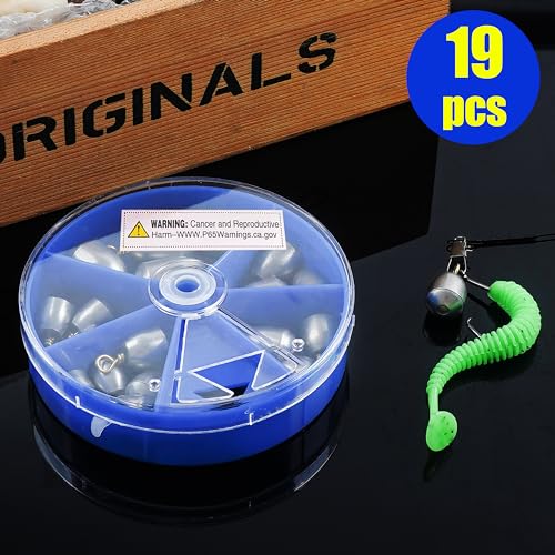 Fishing Weights Sinkers Kit,19/52pcs Bass Casting Sinkers Weights Bell Sinkers Assorted Iron Fishing Weights Drop Catfish Sinkers Weights for Saltwater Freshwater Fishing - style: 19pcs Kit