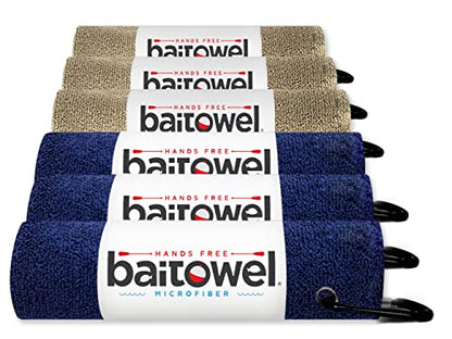Bait Towel 6 Pack Fishing Towels with Clip for Fishing, Plush Microfiber nap Fabric, 16x16, The Original Bait Towel Multi-Pack - color: Navy-sand