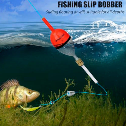 THKFISH Wood Weighted Slip Bobbers for Crappie Walleye Fishing | 5 Pcs Fishing floats Weighted Slip Bobbers with Brass Pendant for Steelhead Bass, Crappie, Walleye, Salmon Fishing - size: 2in (L)* 1.1in(W)* 5pcs