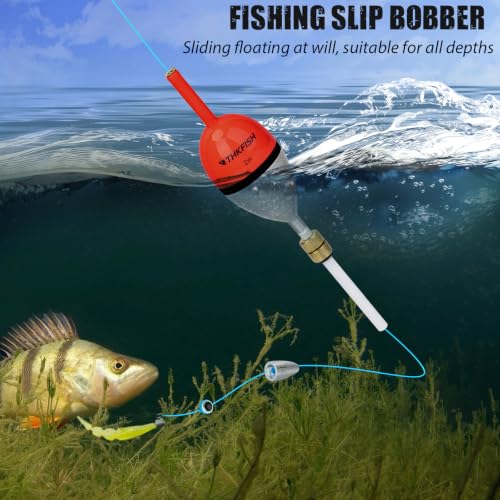 THKFISH Wood Weighted Slip Bobbers for Crappie Walleye Fishing | 5 Pcs Fishing floats Weighted Slip Bobbers with Brass Pendant for Steelhead Bass, Crappie, Walleye, Salmon Fishing - size: 1.5in(L)* 0.82in(W)* 5pcs