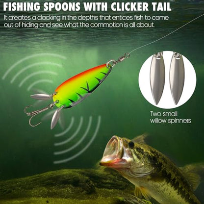THKFISH 5pcs Saltwater Fishing Lures, Fishing Spoons with Durable Treble Hooks, Jigs Lure for Tuna Salmon Grouper, Sea Fish Jigging Lure, Trolling Spoon for Bass Fish with Tackle Box - color: C-1/2oz-5pcs