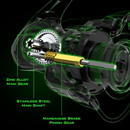 KastKing Zephyr Spinning Reels – 7+1/6+1 BB – Carbon Fiber Drag – Stainless Steel Shaft – Aluminum & CNC Spool – Black/Green/Orange – Sizes 500/1000 SFS – ICE Fishing Ready Reels! - color: Standard-Green, size: 1000