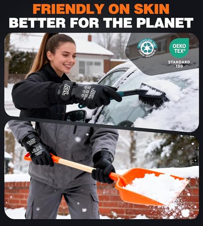 JDL 100% Waterproof Winter Work Gloves for Men & Women, Thermal Insulated Freezer Gloves for Cold Weather, Super Grip Palm, Carbon Black, Large, X-Large