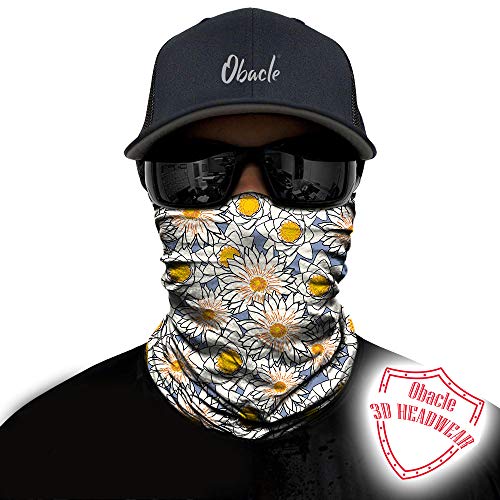 Obacle Seamless Face Mask Rave Bandana Men Women for Dust Sun Wind Protection - color: Flower White Yellow Blue