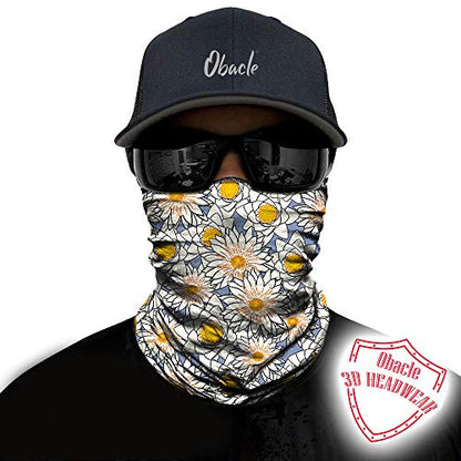 Obacle Seamless Face Mask Rave Bandana Men Women for Dust Sun Wind Protection - color: Flower White Yellow Blue