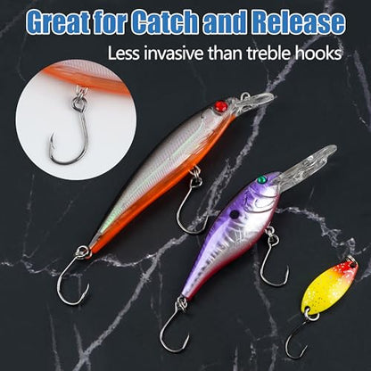 Fishing Inline Single Hooks - 60pcs/Box Single Replacement Hooks for Fishing Baits Lures Plugs Large Eye with Barbed for Saltwater Freshwater #4#2# 1# 1/0 2/0 - size: 4#-60pcs
