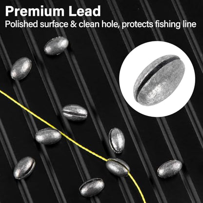 Dr.Fish 100 Pieces/Box Split Shot Sinkers Kit - 6 Sizes Lead Fishing Line Weights Clip on Sinkers for Fly Fishing, Freshwater, Trout Bulk Assortment