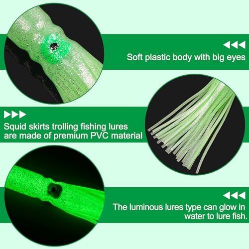 Luminous Octopus Squid Skirts Fishing Lures, 3/8PCS Trolling Squid Skirts Fishing Saltwater Octopus Lures Glow Soft Squid Bait Lures Saltwater Freshwater Fishing Tackle 11.8" - size: 8PCS