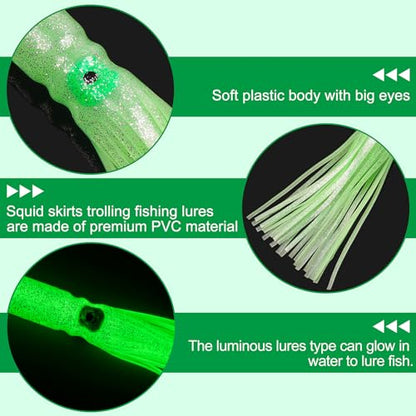 Luminous Octopus Squid Skirts Fishing Lures, 3/8PCS Trolling Squid Skirts Fishing Saltwater Octopus Lures Glow Soft Squid Bait Lures Saltwater Freshwater Fishing Tackle 11.8" - size: 8PCS