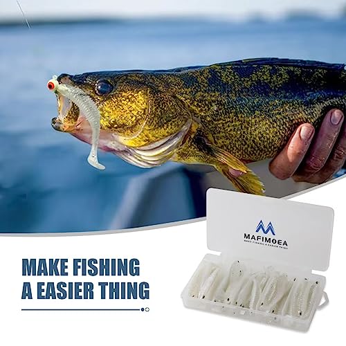 MAFIMOEA 40/30/25Pcs Paddle Tail Swim Baits Lures Fishing Soft Plastic Lure Kit for Bass Trout Walleye Crappie 6.5cm 7.5cm 10.5cm - color: White, size: 3.15IN/8CM - 30PCS