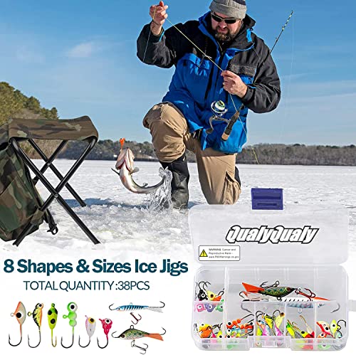 QualyQualy Ice Fishing Rod Reel Combo Complete Set Ice Fishing Gear with Backpack Seat Ice Cleats Ice Fishing Jigs Line Full Ice Fishing Kit 24" 26" - style: Spinning Reel Combo