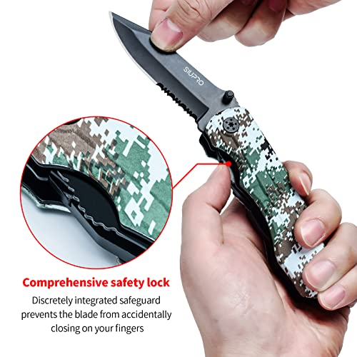 SIUPRO Multitool Pocket Knife Set for Men, Multipurpose 9-in-1 screwdriver kit, Multi Tool Pliers for Camping, Survival with Nylon Sheath, Gifts Idea, Camo - style: Camo