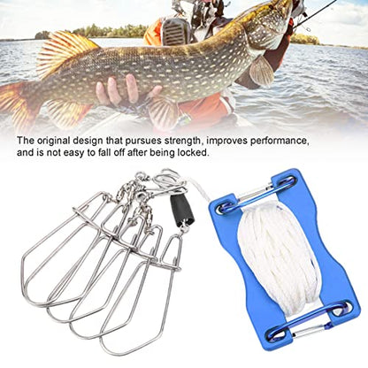 Live Fish Lock, Stainless Steel Buckle, 8m Wear Resistant Nylon Rope, Professional Gear Accessories for Big Catch, Quick Release Stringer for Kayak Fishing Gear - color: Blue