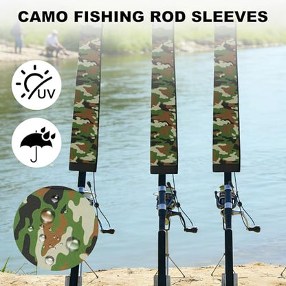 Neoprene Camo Fishing Rod Sleeves,Fishing Pole Sleeves,Fishing Rod Socks | UV Resistance,Puncture Resistant, Protect Casting, Spinning, Trolling Fishing Rods, Storage, tangled-free,75in,68in,60in - color: 2-Deep Green Camo, size: 60"