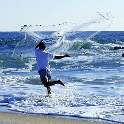 Goture American Fishing Cast Net,Casting Nets Freshwater Saltwater for Bait Fish Shrimp Trap 3ft/4ft/6ft/7ft/8ft/10ft/12ft Radius 1/4 3/8inch Mesh Size,Throw Fishing Castnet with Needle Shuttle - color: 3/8inch-4ft-1.5KG Cast Net, size: 3/8inch-4ft-1.5KG