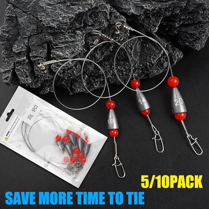 Carolina Rigs for Bass Fishing, Pre Rigged Carolina Catfish Rigs Kit Ready Tied Steel Fishing Leaders with Bullet Fishing Weights Beads for Saltwater Freshwater 3/8oz 1/2oz 3/4oz - size: 1/2oz(14g), style: 10pcs