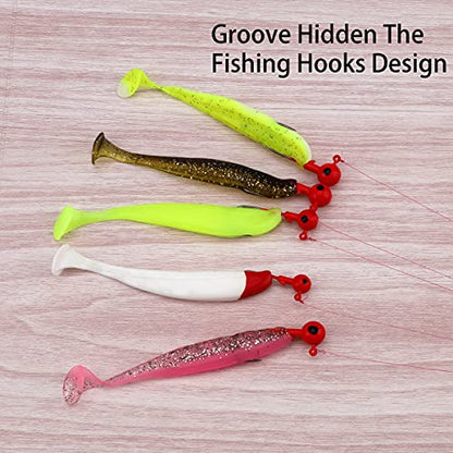50pcs Soft Fishing Lures, Plastic Fishing Baits & Tackle Box, Paddle Tail Swimbaits Soft Plastic Lures Kit for Bass Trout Walleye Crappie