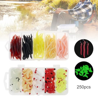 250pcs Soft Plastic Fishing Lures Worms Lure, Plastic Fishing Worms Fake Maggots Fake Worms Baits, Worm Bread Soft Maggots Artificial Earthworm