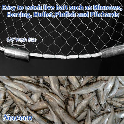 Neween Cast Net, American Saltwater Cast Nets for Fishing, 3ft-10ft Radius Casting Net for Bait Fish, 3/8 Inch Professional Grade Monofilament Throw Nets for Fishing Bait with Heavy Duty Sinker - size: 8 ft Radius, style: Monofilament Lines Cast Net