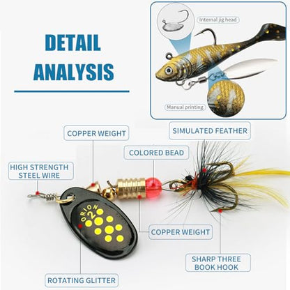 Fishing Spinner Lures Kit 10/15/16/20PCS, Inline Spinner Baits with Treble Hooks and Feather Tails, Metal Fishing Lures for Trout Bass Salmon Panfish, Multi-Color Freshwater Fishing Tackle Set - size: 20PCS/Premium Set