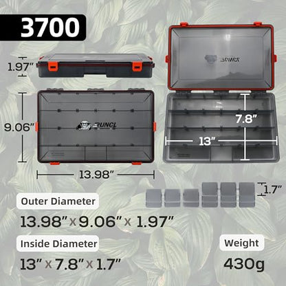 RUNCL Fishing Tackle Box, Waterproof Airtight Stowaway, 3600/3700 Tray Tackle Box with Adjustable Dividers, Plastic Storage Organizer (4pcs 3700) - color: 4pcs 3700