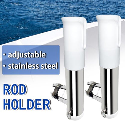 Made 2Pcs Stainless Clamp on Fishing Rod Holder, 316 Stainless Tournament Style Clamp on Fishing Rod Holder, Portable Fishing Pod Rack (White) - color: White