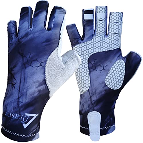 Drasry UV Protection Fishing Fingerless Gloves - Men & Women UPF 50+ SPF Gloves for Fishing, Kayak, Paddling, Hiking, Sailing, Rowing - color: Gray-Black, size: Small