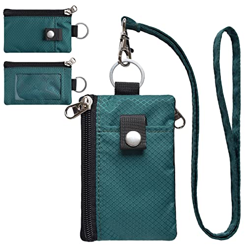 CHENSPRX Minimalist RFID Blocking Small Wallet with ID Window,WaterResistant Zip Id Case Wallet with Lanyard Keychain for Cards,Cash,Travel,Women,Men - color: DarkGreen
