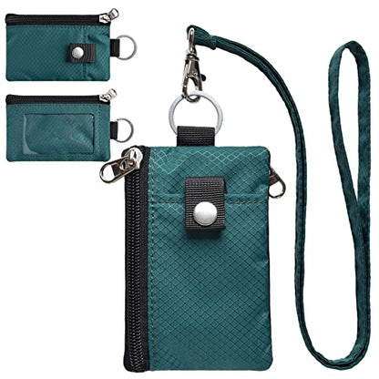 CHENSPRX Minimalist RFID Blocking Small Wallet with ID Window,WaterResistant Zip Id Case Wallet with Lanyard Keychain for Cards,Cash,Travel,Women,Men - color: DarkGreen