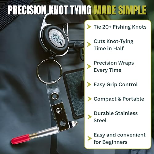 KNOT KNEEDLE Knot Tying Kit for Fly Fishing and Trout Fishing Gear, Lightweight Aluminum Tools Tie 20 Plus Knots, Accessories with Badge Clip for Vest, Tackle Box Supplies, Fishing Gift for Men