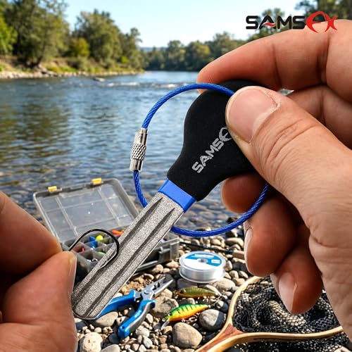 SAMSFX Fishing Hook Sharpener Hook File for Fishing Diamond File with Handle Portable Double Sided Fine and Medium Grits for Men - color: Black/Blue