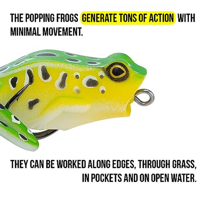 Lunkerhunt Frog Fishing Lure for Bass Fishing | Popping Frog Lure 1/4 oz | Topwater Fishing Bait with Weedless Hooks, Hollow Body, Trout Pike Lures - color: Leopard, size: 2.25 inch