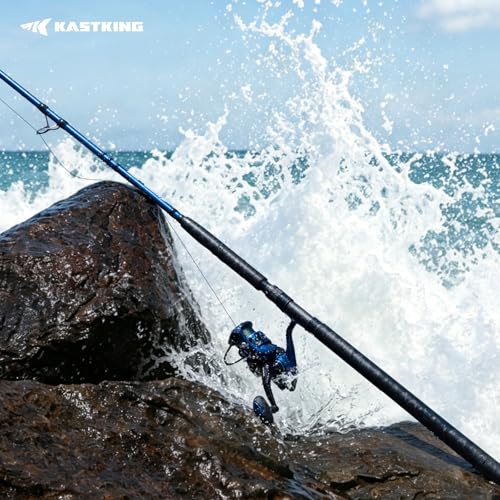 KastKing Kapstan Saltwater Spinning Rod, Boat & Surf Fishing Rod, Lightweight S-Curve Graphite Blanks, Stainless-Steel Double-Foot Guides, Aluminum/Graphite Locking Reel Seat, 2-Piece PTS Rod - style: Spin-10'0"-mh-mf