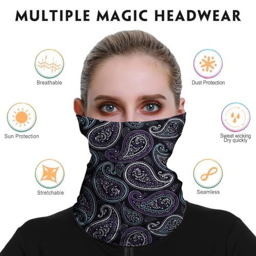 Neck Gaiter for Men Women Headwear Bandana Head Wrap Face Scarf Mask Cover Warmer Balaclava-Seamless & Versatile - color: A-black Paisley