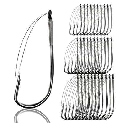 9KM DWLIFE Weedless Wacky Rig Hooks 30PCS Bass Hooks Super Strong Wacky Worm with Wire Guard for Neko Rig - size: 3/0#