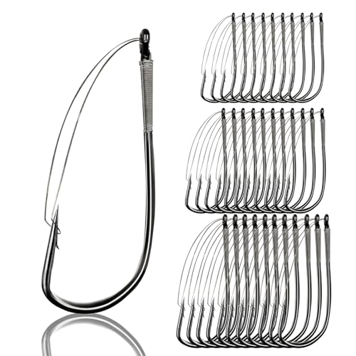 9KM DWLIFE Weedless Wacky Rig Hooks 30PCS Bass Hooks Super Strong Wacky Worm with Wire Guard for Neko Rig - size: 2/0#